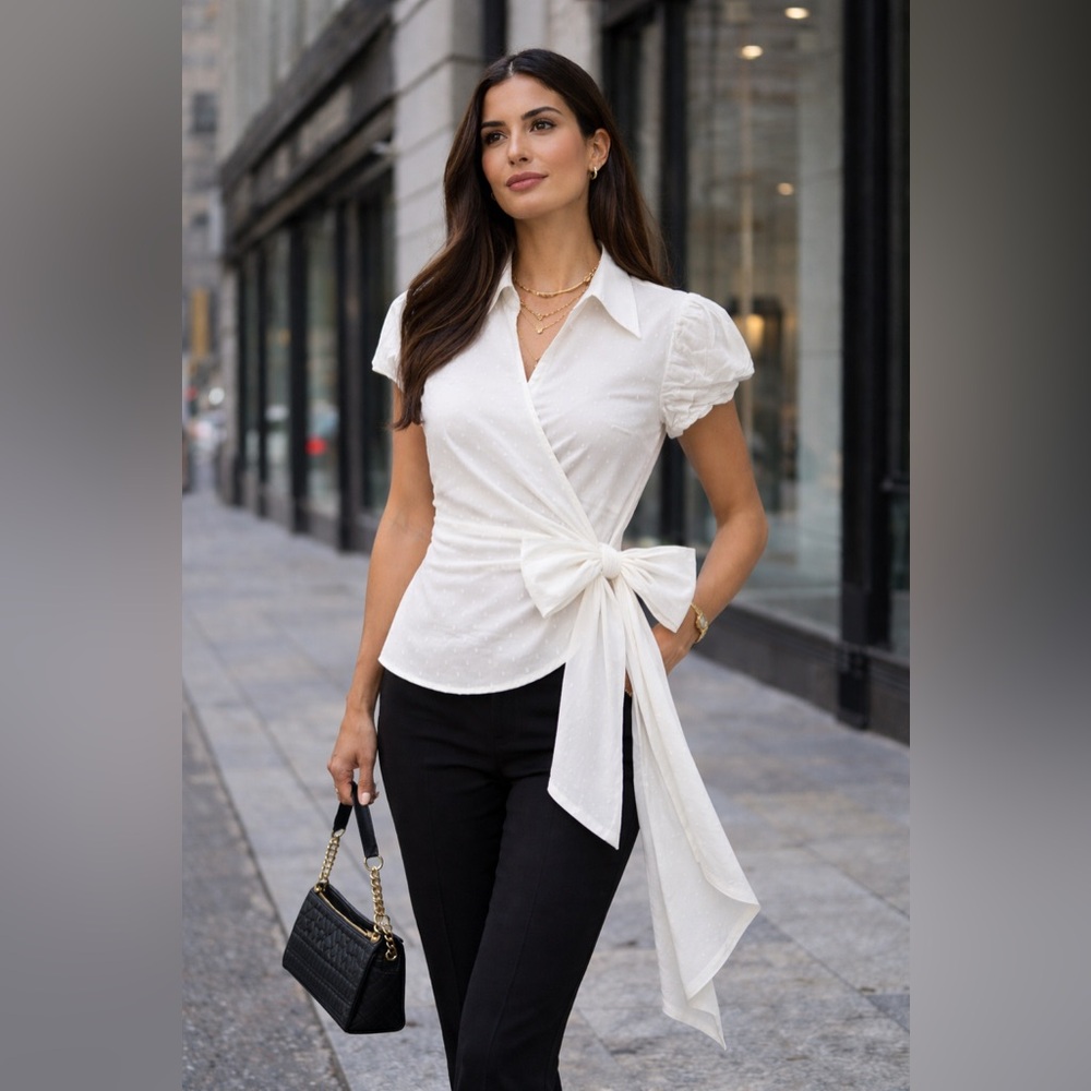 INC International Concepts White Wrap Blouse
